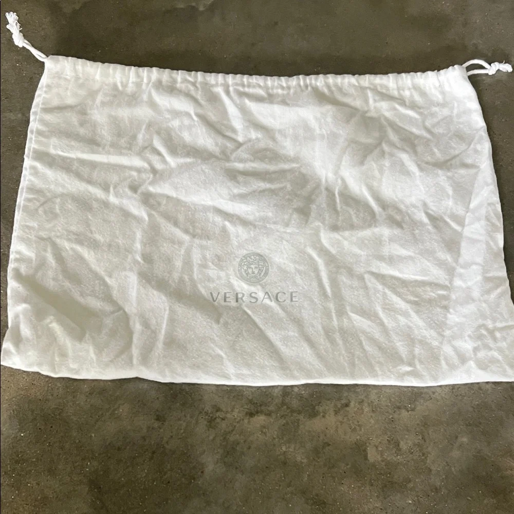 Authentic Versace White Drawstring Dust Bag with Gray Logo